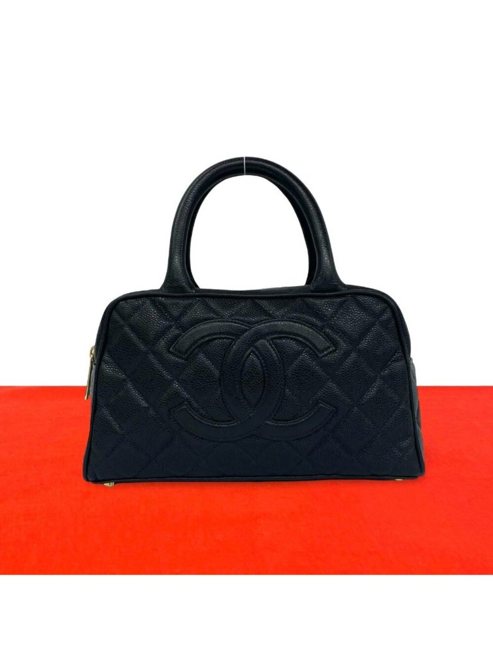 Chanel CC Logo Caviar Leather Mini Boston Bag Black